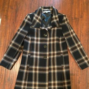 Vintage Black Plaid Women’s Larry Levine Designs Pea Coat | Size 14